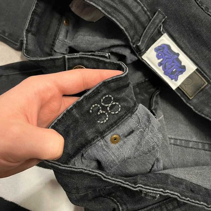 Spodnie Jeansy Skeleton Custom Hand Made Denim Pants Y2K Trendy Swag