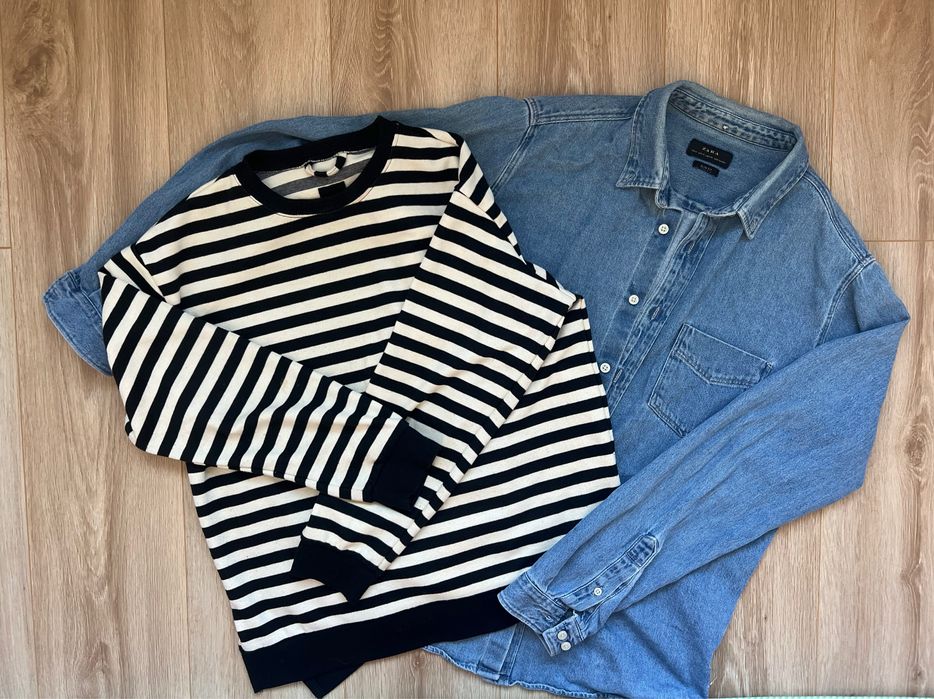 Лонг полосатий / джинсова сорочка