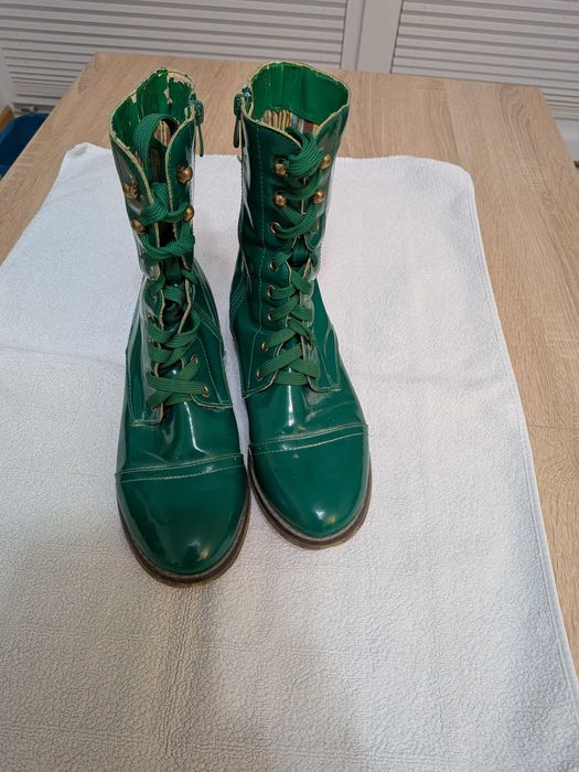 Buty Glany Zielone Lakierowane