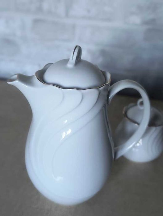 Porcelanowy serwis do kawy 6+6-osób+12 talerzyków deserowych - unikat