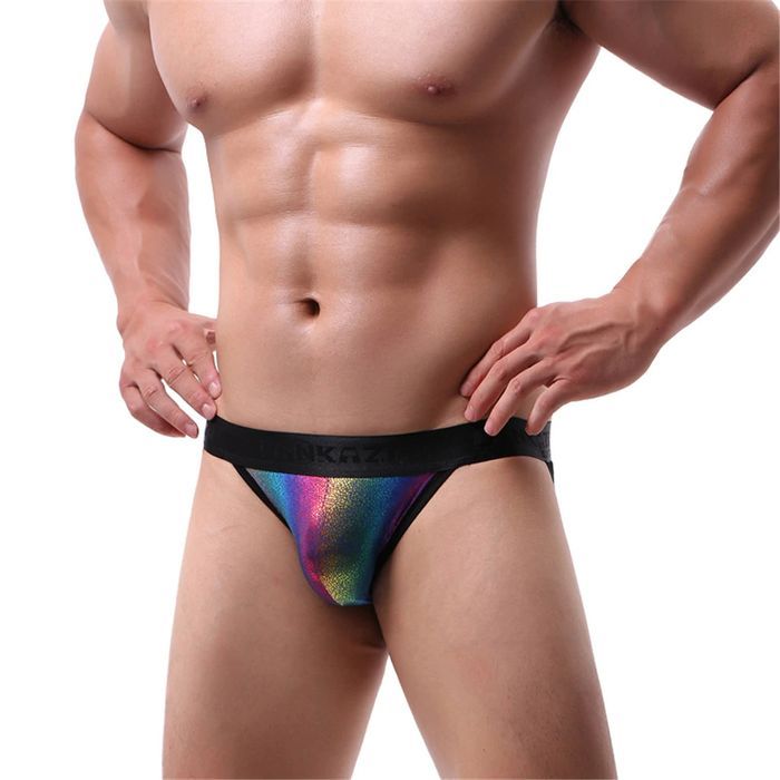 Męskie jockstrapy z połyskującym frontem - L
