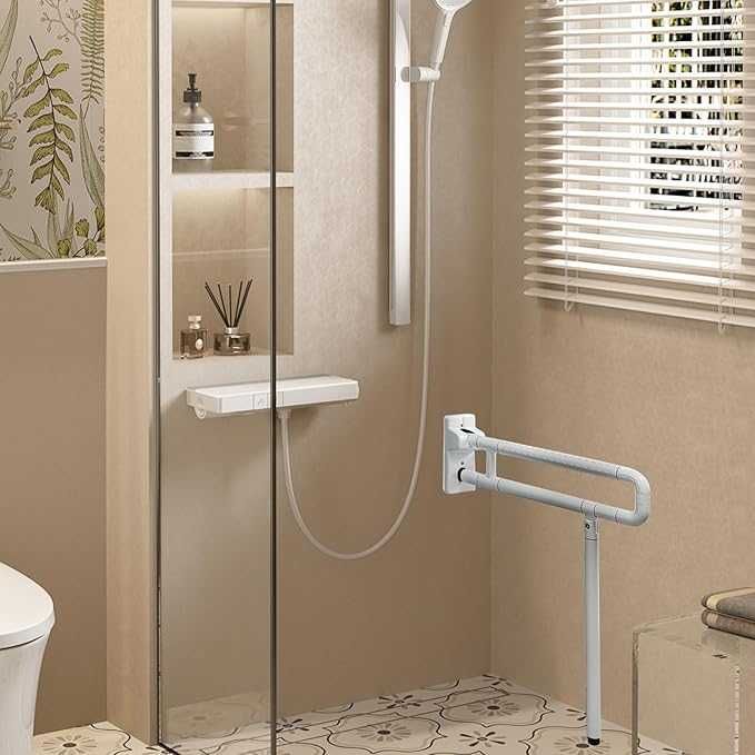 Uchwyt do łazienki, biały, stal nierdzewna, uchwyt ścienny, składany