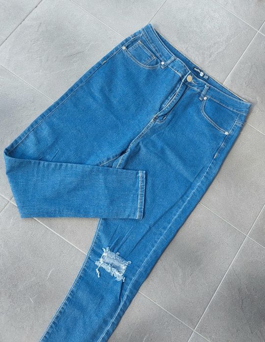 Spodnie jeansowe boyfriendy dziury wyższy stan XL 42 Nowe