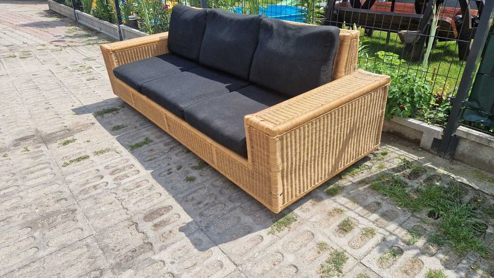 Sofa rattanowa 3os funkcja spania z rattanu ogrodowa naturalna RATTAN