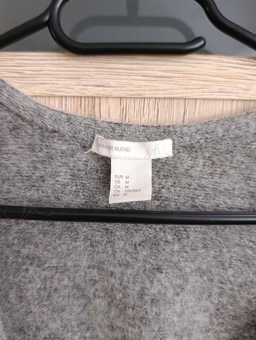 Wełniany szary kardigan M HM premium mohair blend