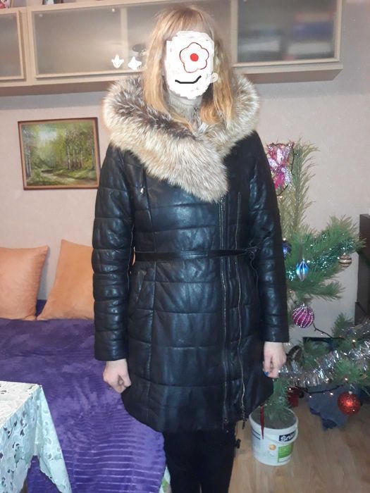 Фирменная кожаная куртка / Кожаное пальто дублёнка ARES