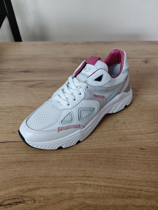Nowe, białe buty sportowe, sneakersy, kolorowe wstawki, Hip