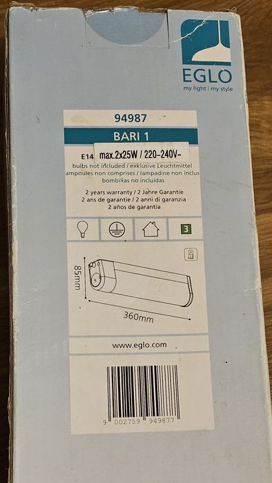 Kinkiet Eglo bari 1  2x25w