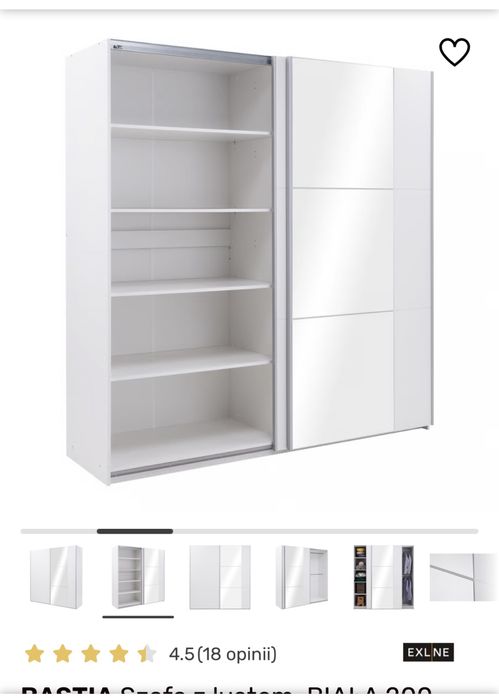 BASTIA Szafa z lustrem biała, 250 cm