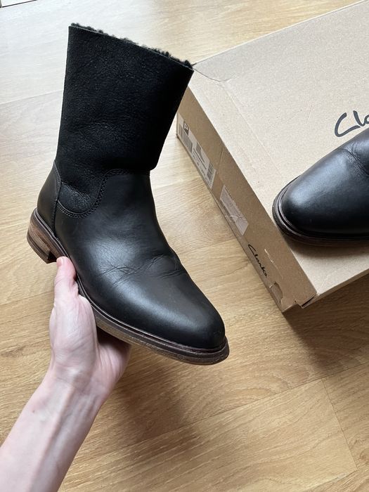 Зимові черевики шкіряні чорні Clarks  напівчоботи теплі