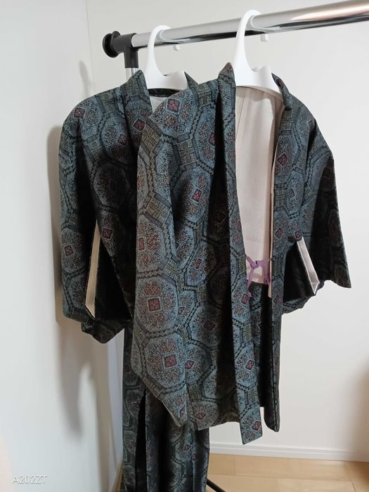 Meskie kimono z plaszczem haori tradycyjny japonski wzor geometryczny