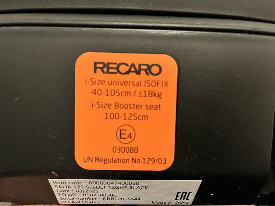 Cadeira Auto RECARO SALIA 125 Select – i-Size – Como Nova