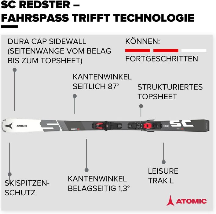 ATOMIC SC REDSTER – szaro-białe narty atomowe 154 cm – lekki sprzęt na