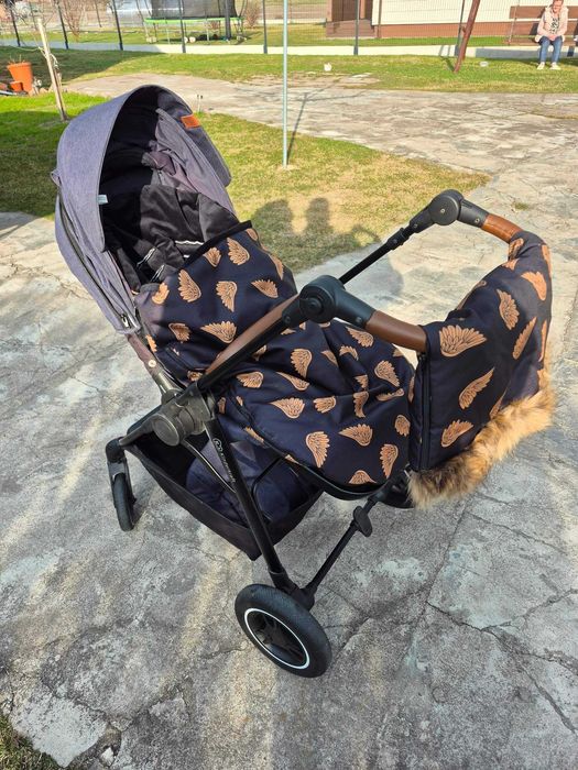 Wózek spacerowy przód / tył, spacerówka Kinderkraft All Road Imperial Blue + ocieplacz z mufkami