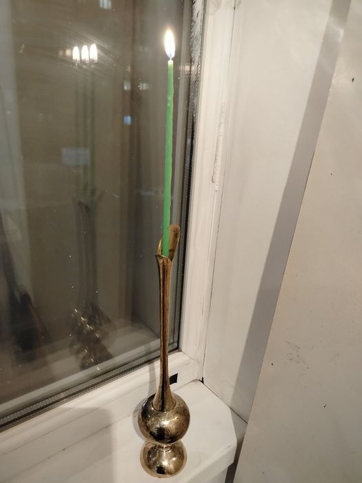 старинный подсвечник латунь в позалоте