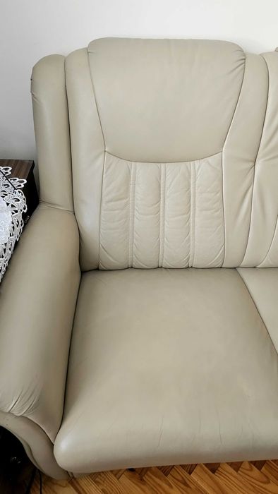 Skórzana sofa, beżowa nierozkładana