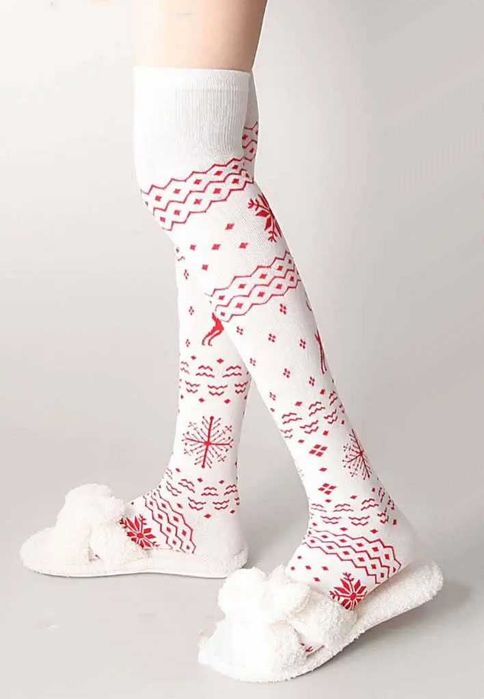 Гольфи вище коліна новорічні білі, червоні