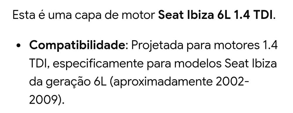 Capa motor ibiza 6l tdi
