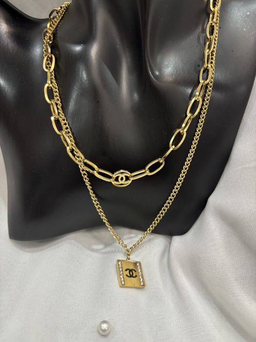 Złoty gruby naszyjnik cc stal chirurgiczna nierdzewna