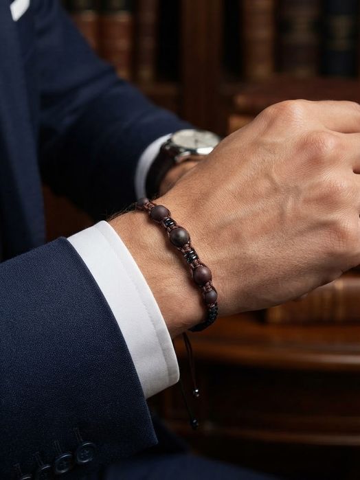 Elegancka bransoletka męska z obsydianem mahoniowym i hematytem