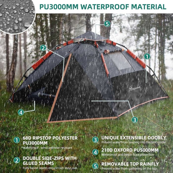 Namiot kempingowy 2-3-osobowy, dwuwarstwowy, wodoodporny