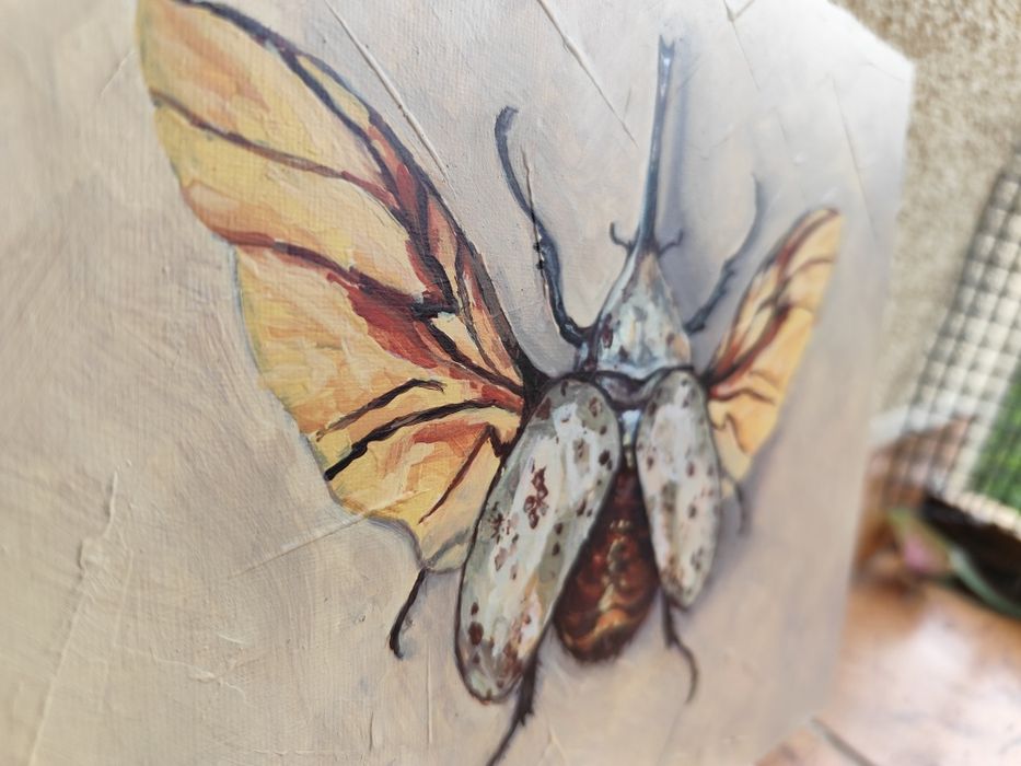 Ręcznie malowany obraz chrząszcza, dynastes grantii, owad, insekt 30x24cm
