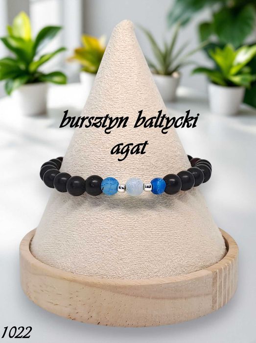 Bransoletka z bursztynu, BURSZTYN bałtycki wiśniowy, AGAT #1022