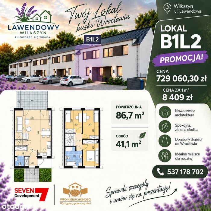 4-pok 86.7 m2 **Ogródek** 2 x miejsce Postojowe WILKSZYN ul. Lawendowa