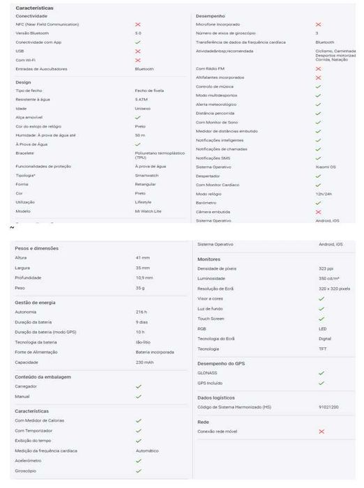 Relógio Xiaomi MI lite black