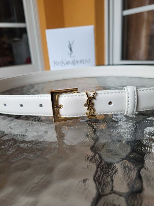 Biały damski skórzany pasek 105 cm w pudełku