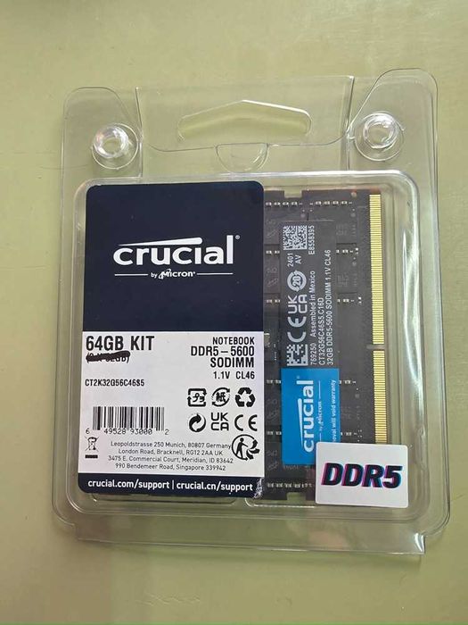 Crucial RAM DDR5 64GB Kit (2x32GB) 5600MHz SODIMM ; CL46 - CT2K32G56C46S5