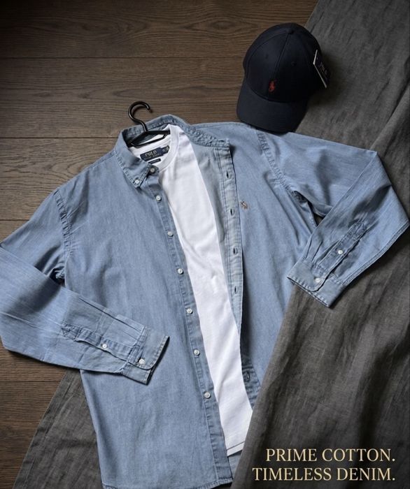 Оригінал Polo Ralph Lauren Ральф Лорен чоловіча джинсова сорочка денім washed stonewashed 100% бавовна світло-блакитна 2XL