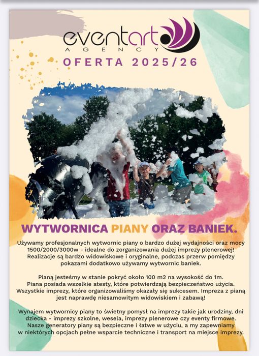 PIANA PARTY SHOW 2025 EVENTART wynajem ekonomicznej wyrzutni piany