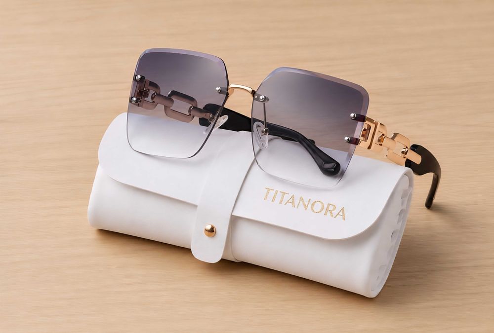 Eleganckie okulary przeciwsłoneczne TITANORA w modnym bezramkowym stylu.