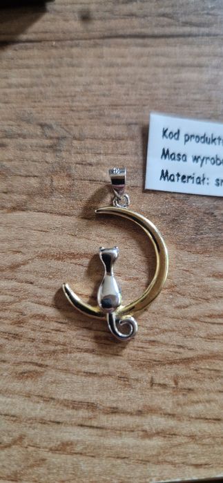 Zawieszka srebrna 925 kot i ksiezyc