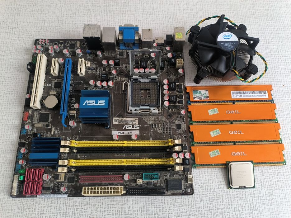 Комплект LGA775: Asus P5Q-EM + Core 2 Duo E8500 + 8GB DDR2 GeIL