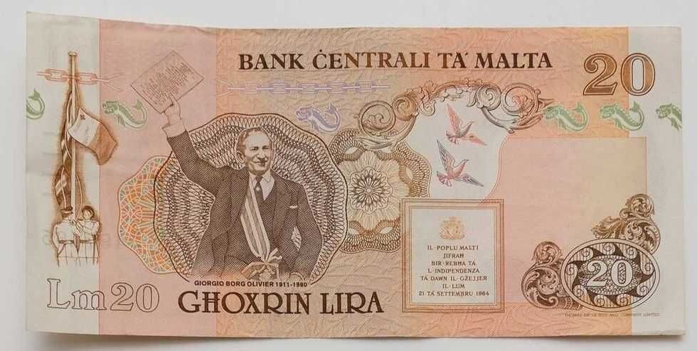 Malta 20 lira 1989 P.44 Rzadki