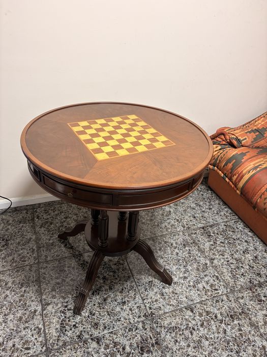 Mesa Vintage de Jogos Clássica Reversível Tabuleiro Xadrez + Pano
