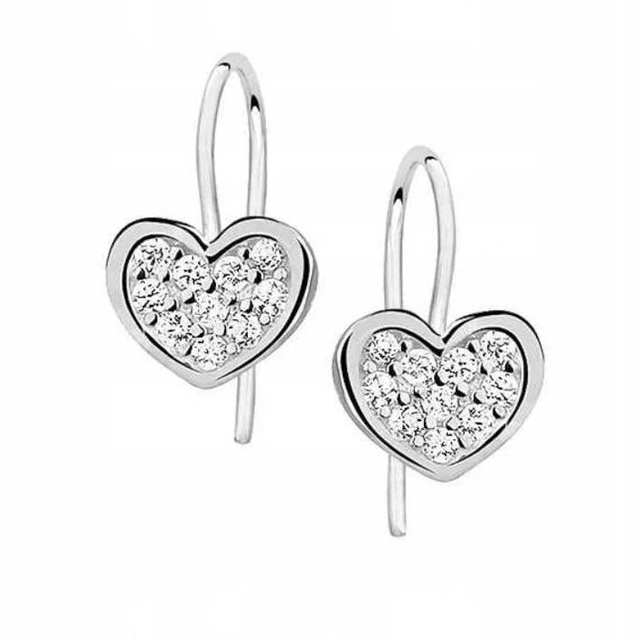 SREBRO 925 Rodowane Kolczyki Srebrne Serce Serduszka ze srebra PUDEŁKO