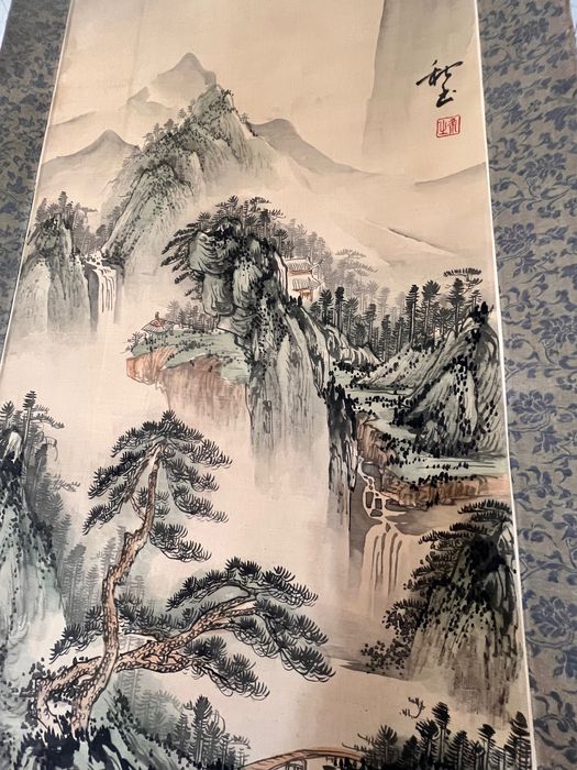 Stara akwarela japońska jedwab kakemono