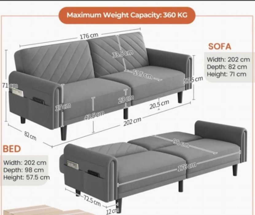 Sofa rozkładana szara