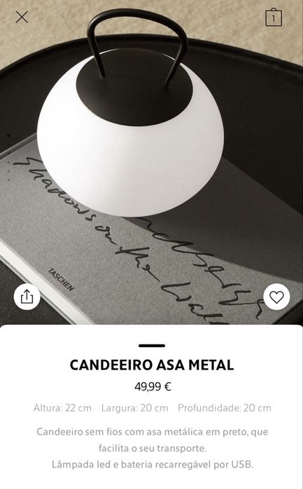 Candeeiro Asa Metal Zara Home NOVO
