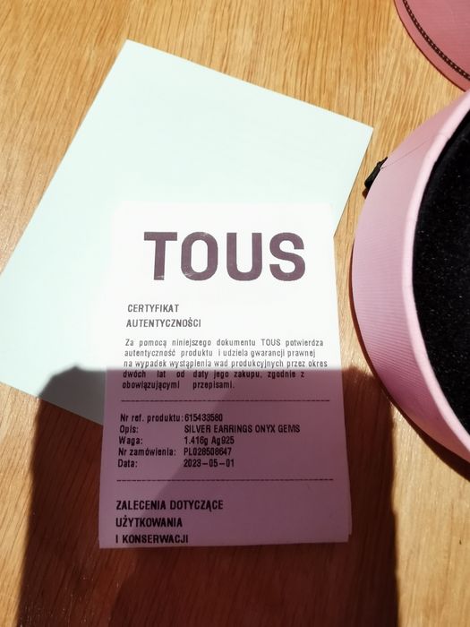 Tous oryginalne kolczyki misie onyx certyfikat