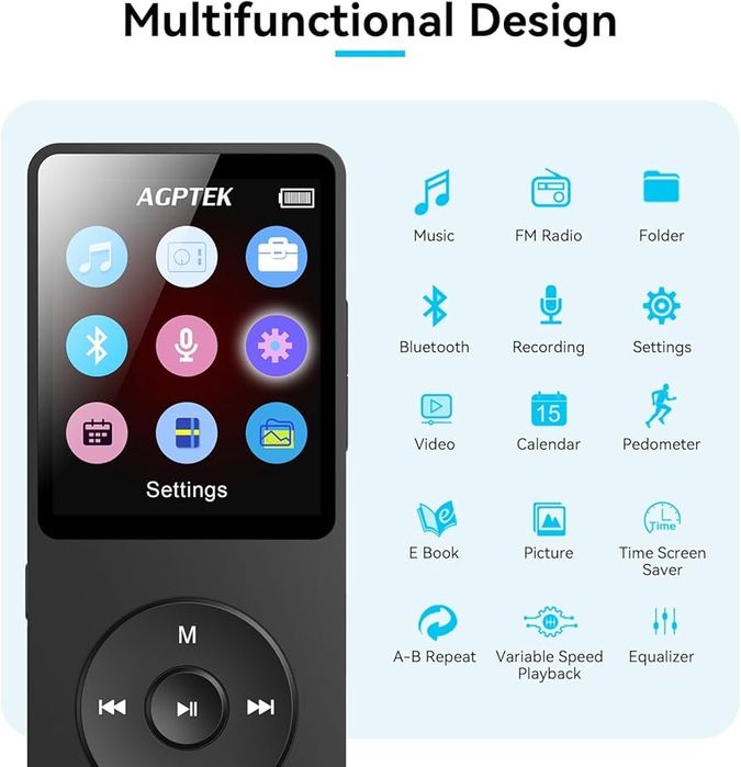 MP3-плеєр AGPTEK A02 з Bluetooth 5.3, портативний музичний плеєр