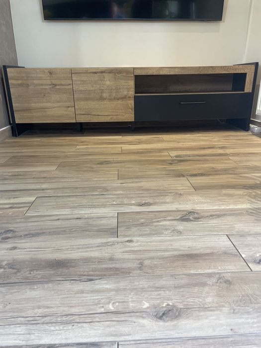 Szafka RTV Agata Meble 187 × 50 × 41 cm – styl loft, dąb artisan/grafit