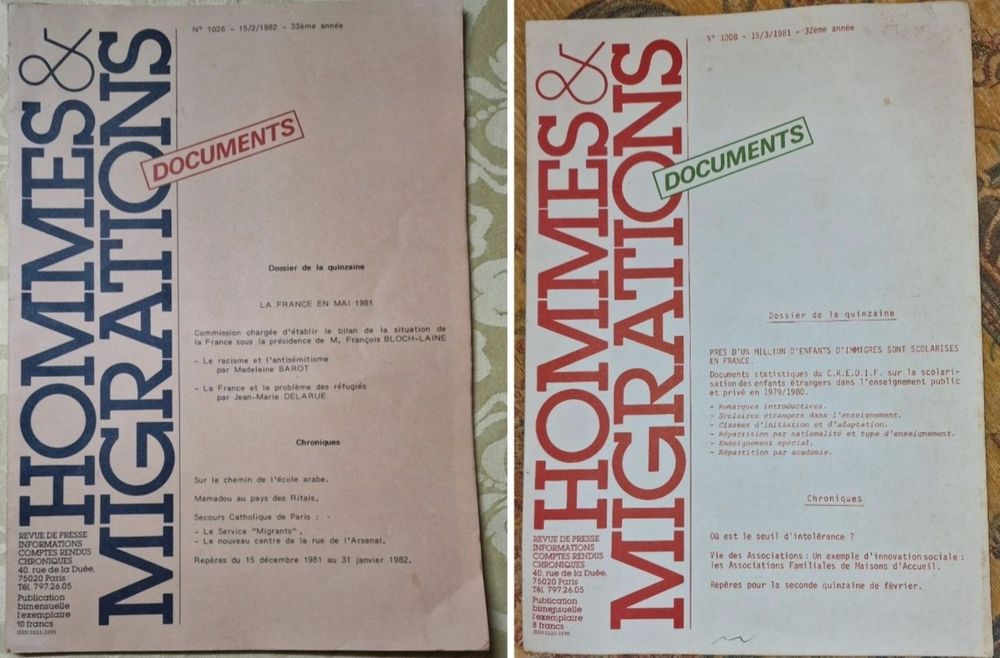 Hommes & Migrations 1981 e 1982 -Revistas Réferência Dinâmica Migração