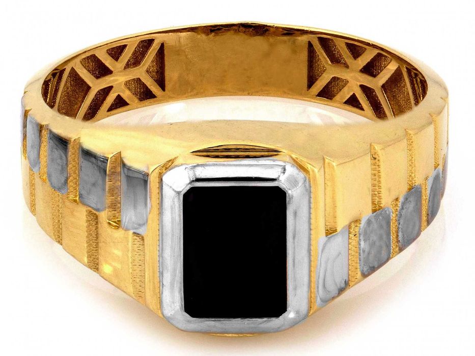 Nowy męski sygnet złoty z prostokątnym onyksem PR 585 R24