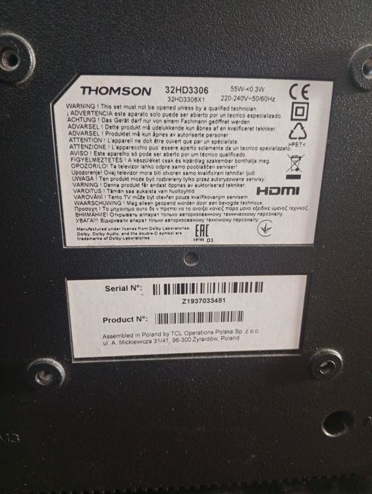 Telewizor Thomson 32HD3306 DVB-T2 HEVC