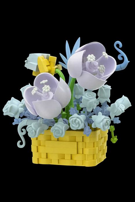 Bukiet błękitnych kwiatów koszyku KLOCKI