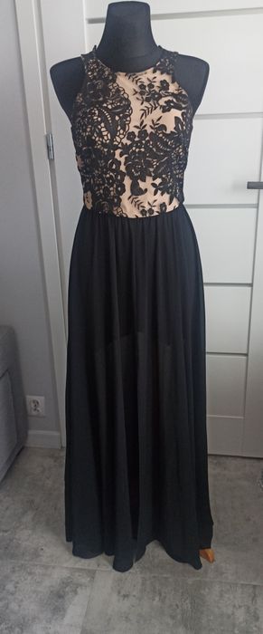 Piękna suknia Chiara czarna z beżem